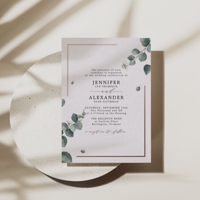 Invitation En Aluminium Elégant Rustique Eucalyptus Mariage Rose or (Créateur téléchargé)