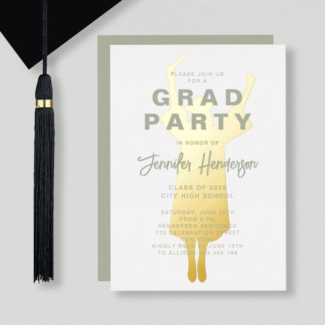Invitation En Aluminium Elégant Sage Green Graduation Party Gold (Créateur téléchargé)