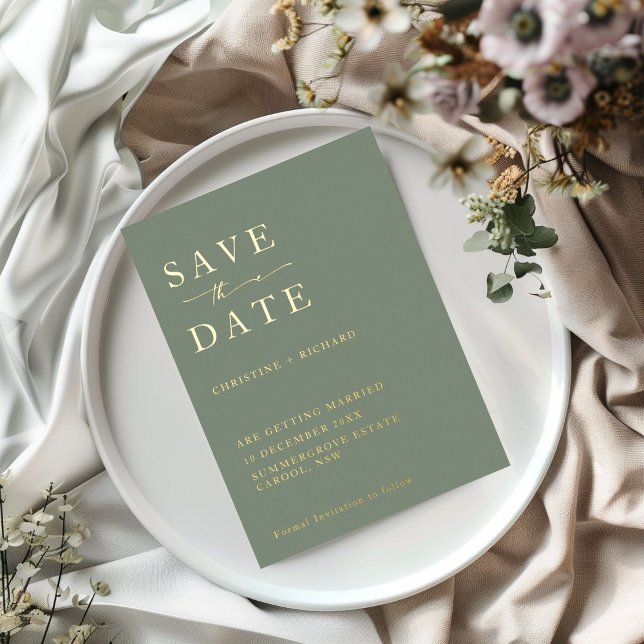 Invitation En Aluminium Elégant Sage green Wedding Enregistrer la date (Créateur téléchargé)