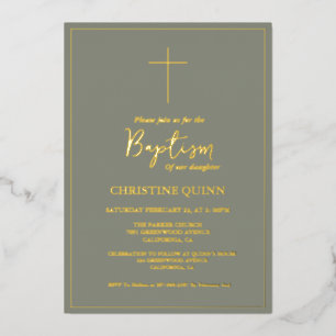 Invitation En Aluminium Élégant Sage Vert & Or Baptême & Christening