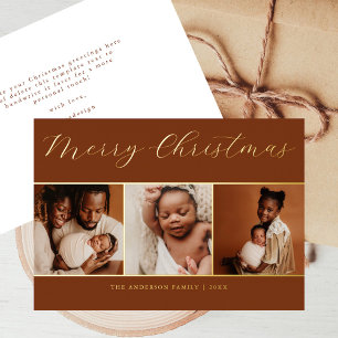 Invitation En Aluminium Élégant Script 3 Photo Chocolat Beige Christamas