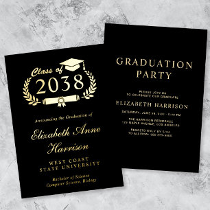 Invitation En Aluminium Élégant Script Black College Graduation Party