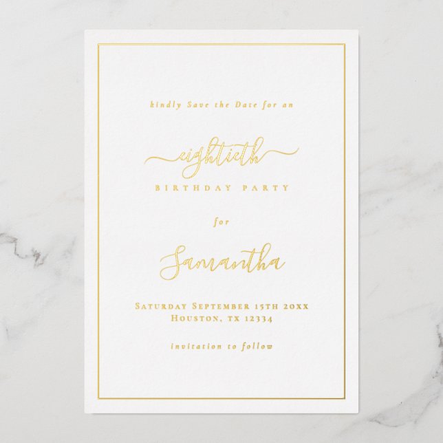 Invitation En Aluminium Elégant Script Bordure 80e anniversaire Enregistre (Recto)