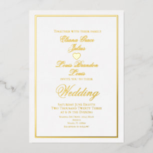Invitation En Aluminium Élégant Script Bordure Mariage Coeur Pressé