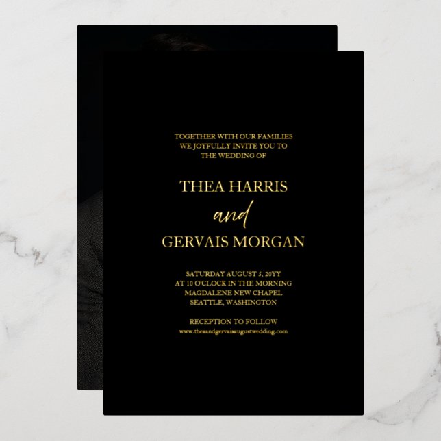 Invitation En Aluminium Élégant script Calligraphie noir Mariage photo (Recto/Verso)