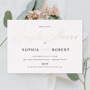 Invitation En Aluminium Élégant Script Couples Douche Rose Or