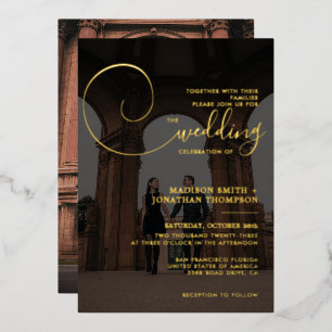Invitation En Aluminium Élégant script de calligraphie gris foncé Mariage
