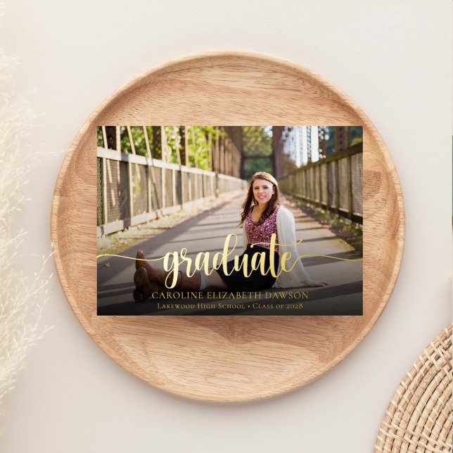 Invitation En Aluminium Élégant script d'or photo Graduation (Créateur téléchargé)