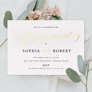 Invitation En Aluminium Élégant Script Engagement Party Gold