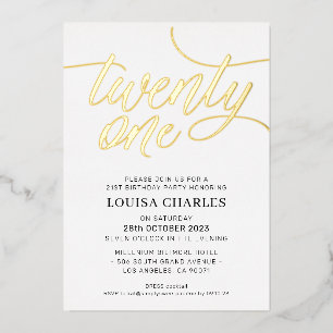 Invitation En Aluminium ÉLÉGANT SCRIPT Fête d'anniversaire 21 ans chic or