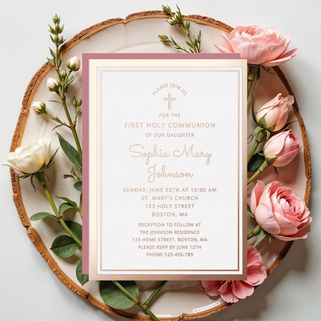 Invitation En Aluminium Élégant Script fille première communion (Elegant Script Girl First Communion Foil Invitation)