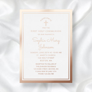 Invitation En Aluminium Élégant Script First Communion Rose Gold
