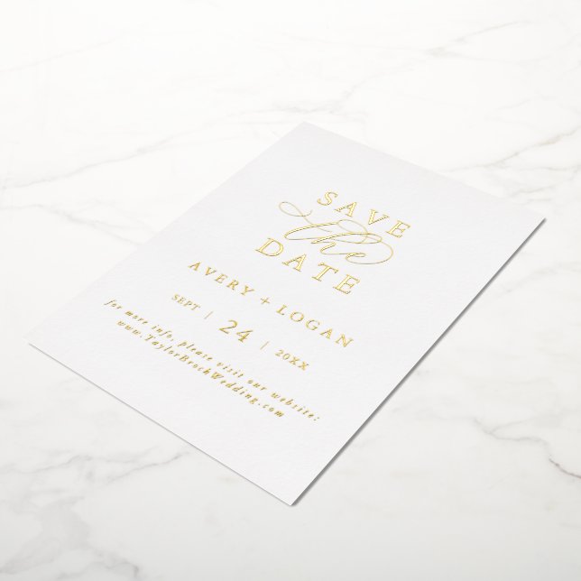 Invitation En Aluminium Élégant Script Gold Foil Enregistrer la date (Rotation)