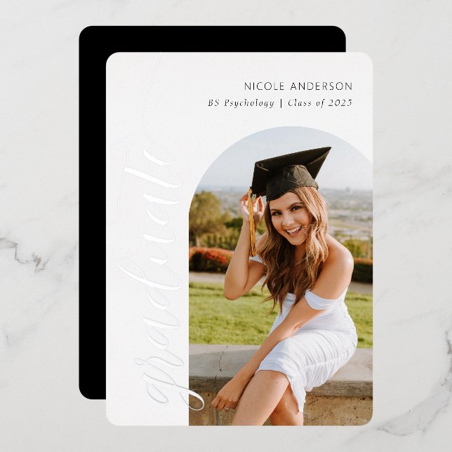 Invitation En Aluminium Élégant Script Graduation Party Arch Photo Arch Si (Recto/Verso)