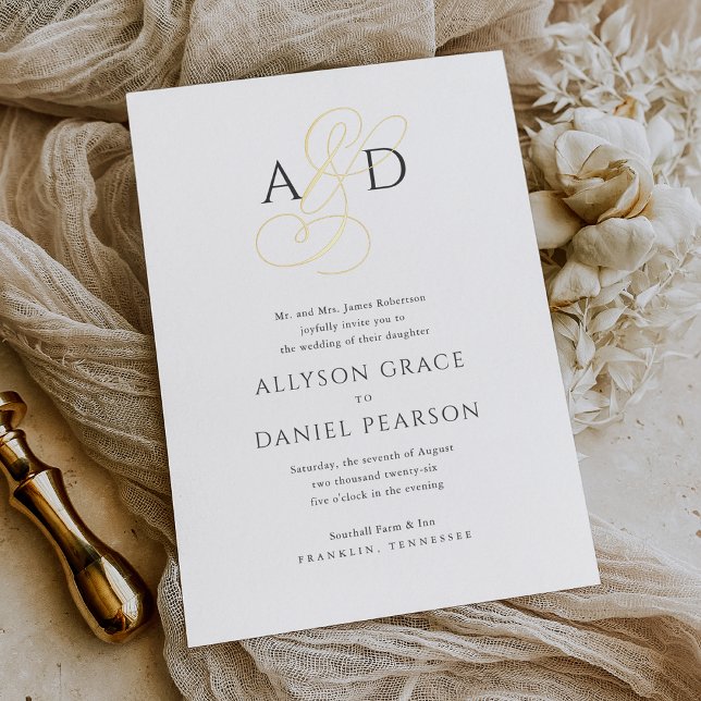 Invitation En Aluminium Élégant script initial Monogramme Mariage classiqu (Créateur téléchargé)