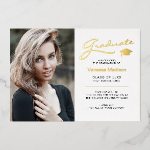 Invitation En Aluminium Élégant Script moderne 2 Diapositive Photo Grad Ca