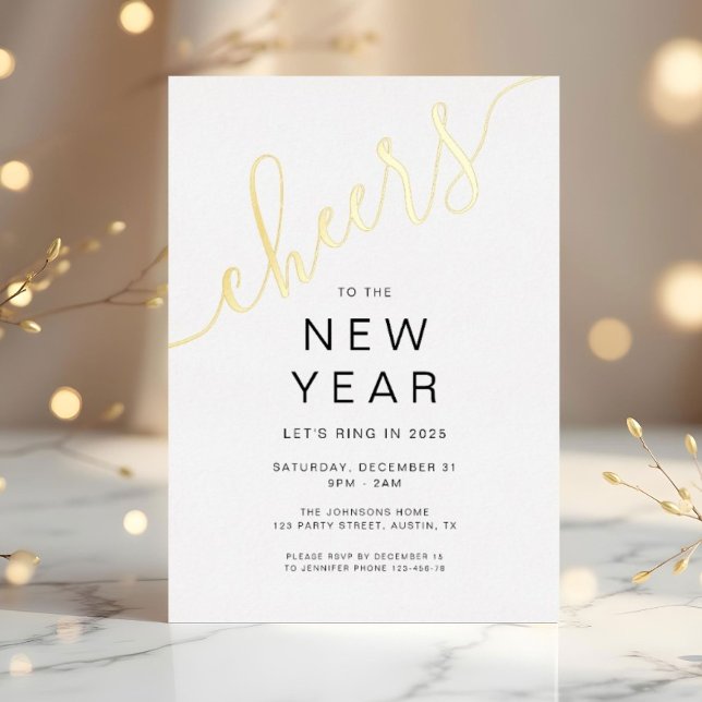 Invitation En Aluminium Élégant Script New Year's Eve Party (Elegant Script New Year's Eve Party Foil Invitation)