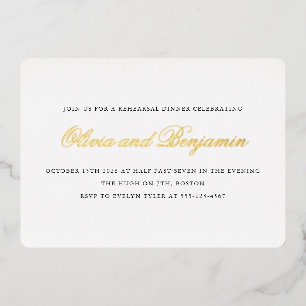 Invitation En Aluminium Élégant Script Noir Formel de Répétition Dîner Or
