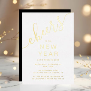 Invitation En Aluminium Élégant Script Nouvelle Année Party Or
