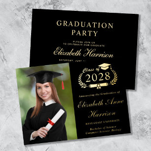 Invitation En Aluminium Élégant Script Photo Black Graduation Party