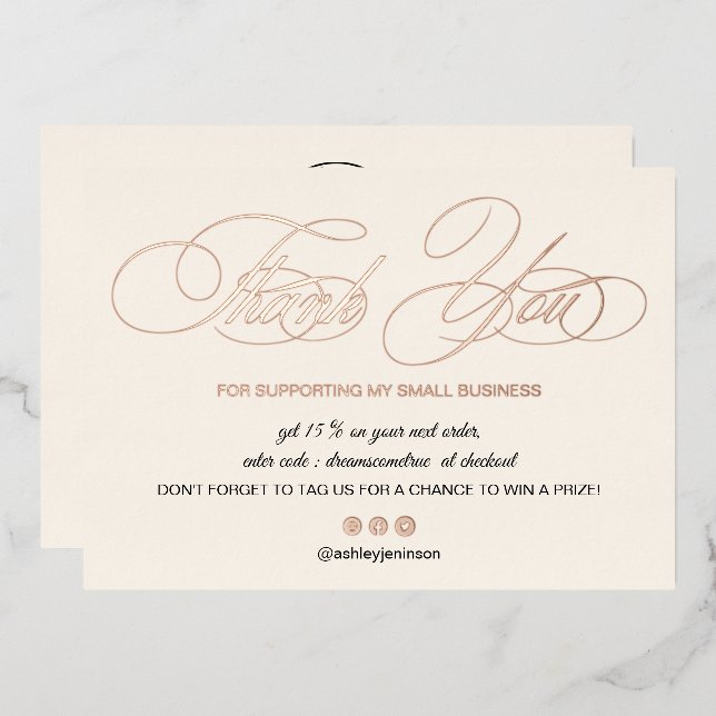 Invitation En Aluminium Élégant script rose blush commande merci (Recto/Verso)