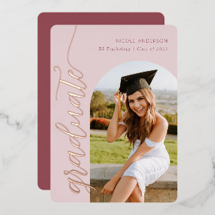 Invitation En Aluminium Élégant Script Rose Pink Graduation Arch Photo