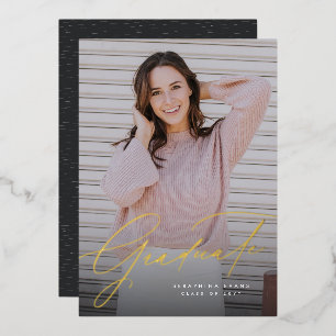 Invitation En Aluminium Élégant script simple une photo graduation invitat