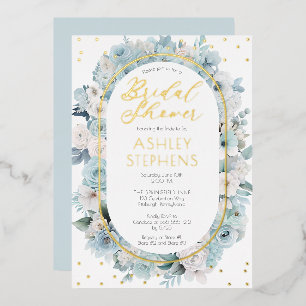 Invitation En Aluminium Élégant shower floral bleu et blanc pour mariage