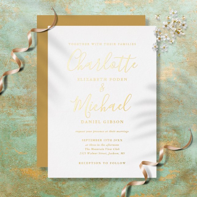 Invitation En Aluminium Élégant signature Script Mariage or (Créateur téléchargé)