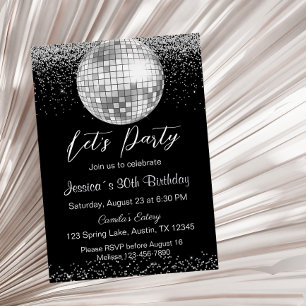 Invitation En Aluminium Elégant Silver Disco Ball Faisons la fête Annivers