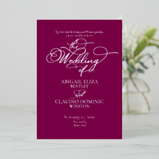 Invitation En Aluminium Elegant Silver Script on Wine Italy Destination