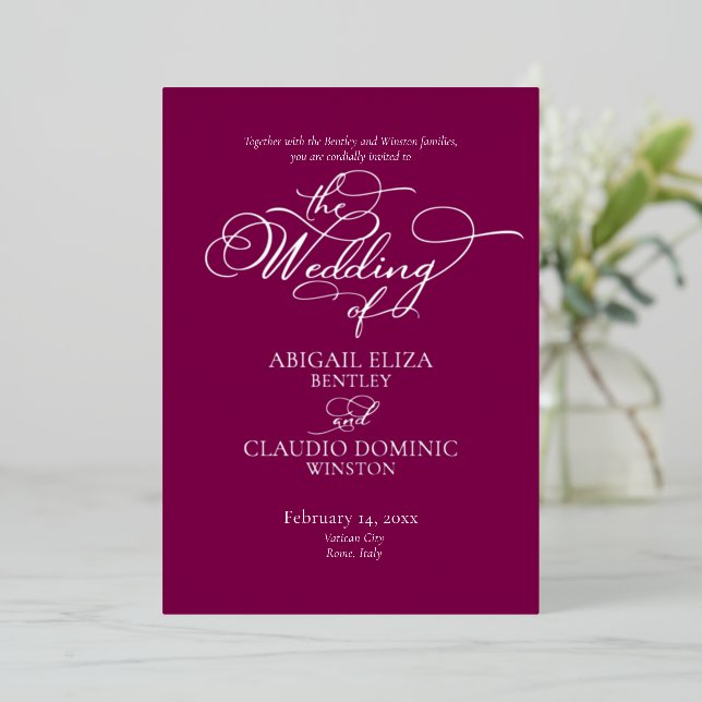 Invitation En Aluminium Elegant Silver Script on Wine Italy Destination (Debout devant)