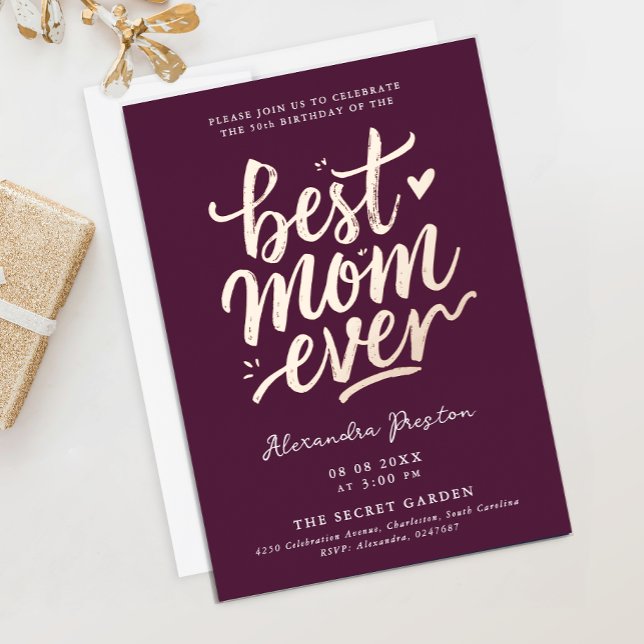 Invitation En Aluminium Elégant Simple Bourgogne Best Mom Anniversaire Cel (Créateur téléchargé)