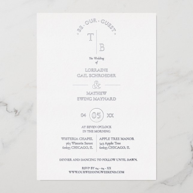 Invitation En Aluminium Elegant Simple Chic Initials  Modern Photo Couple (Recto)