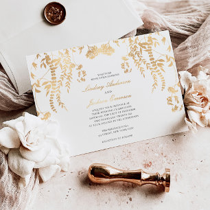 Invitation En Aluminium Élégant Simple Mariage Rustique Forestier Or  Feui