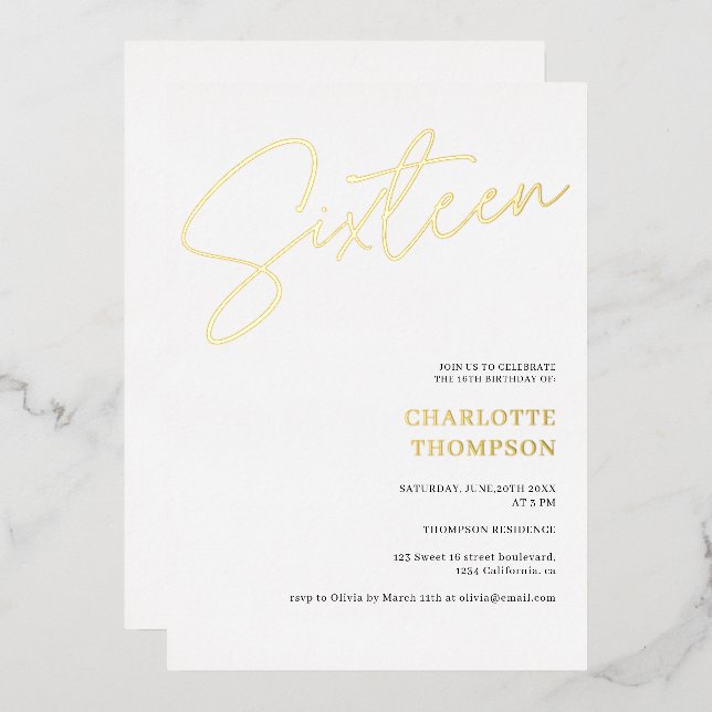 Invitation En Aluminium Élégant simple moderne blanc doux 16 or (Recto/Verso)