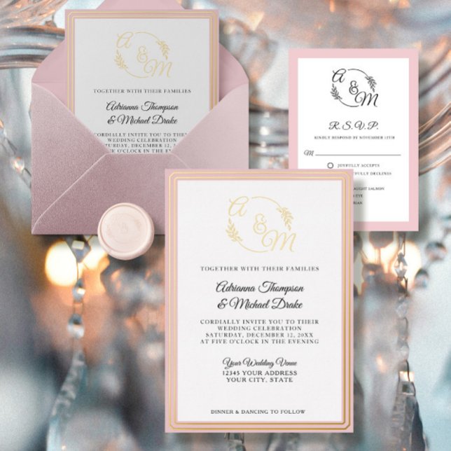 Invitation En Aluminium Élégant simple moderne Dusty Pink Gold Mariage (Créateur téléchargé)