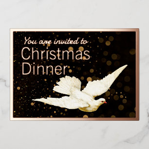 Invitation En Aluminium Élégant Simple Moderne Or Colombe Noël Dîner