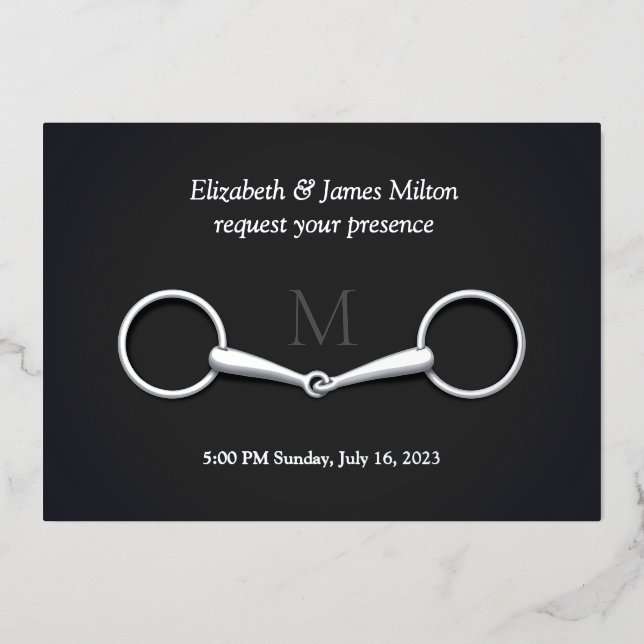 Invitation En Aluminium Élégant Snaffle Argent Un Peu Équestre Monogramme (Recto)