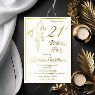 Invitation En Aluminium Élégant Snowdrops 21ème Anniversaire Fête Bloquée