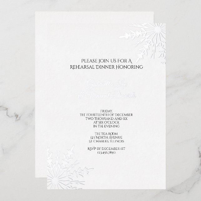 Invitation En Aluminium Élégant Snowflakes Dîner de répétition de mariage  (Recto/Verso)
