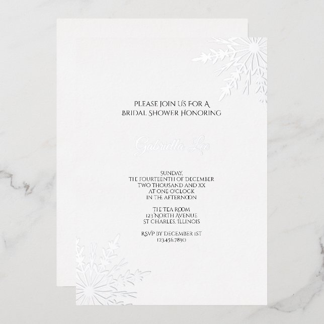 Invitation En Aluminium Élégant Snowflakes Fête des mariées d'hiver (Recto/Verso)