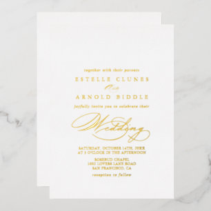 Invitation En Aluminium Élégant Stylish Calligraphie Mariage Or