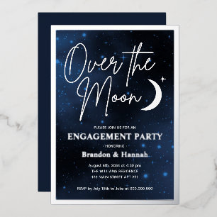 Invitation En Aluminium Élégant sur la Lune Engagement Party Real Silver
