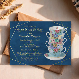 Invitation En Aluminium Elégant Teacups Fête des mariées Tea Party Real