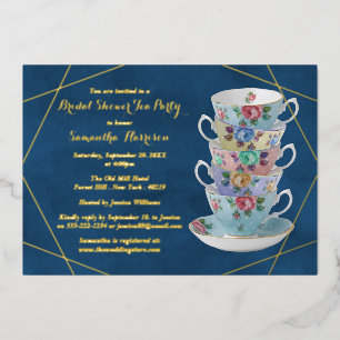 Invitation En Aluminium Elégant Teacups Fête des mariées Tea Party Real
