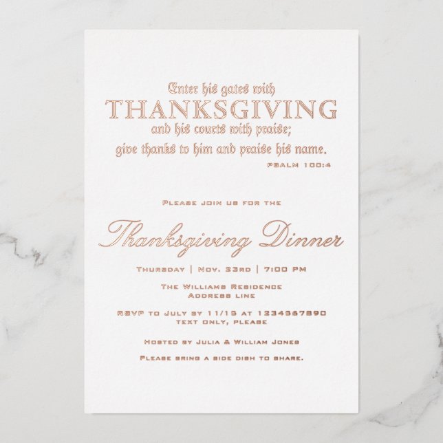Invitation En Aluminium Élégant Thanksgiving Diner Party Psaume 100:4 (Recto)