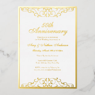 Invitation En Aluminium Élégant Tourbillon Or Blanc 50e Anniversaire de Ma