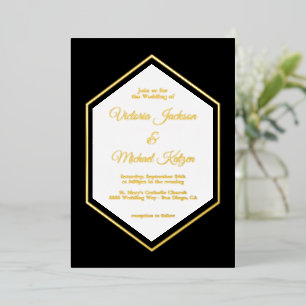 Invitation En Aluminium Élégant traditionnel Black & Gold Foil Mariage Foi