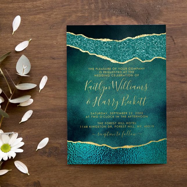 Invitation En Aluminium Elégant Turquoise & Or Agate Mariage Real (Créateur téléchargé)